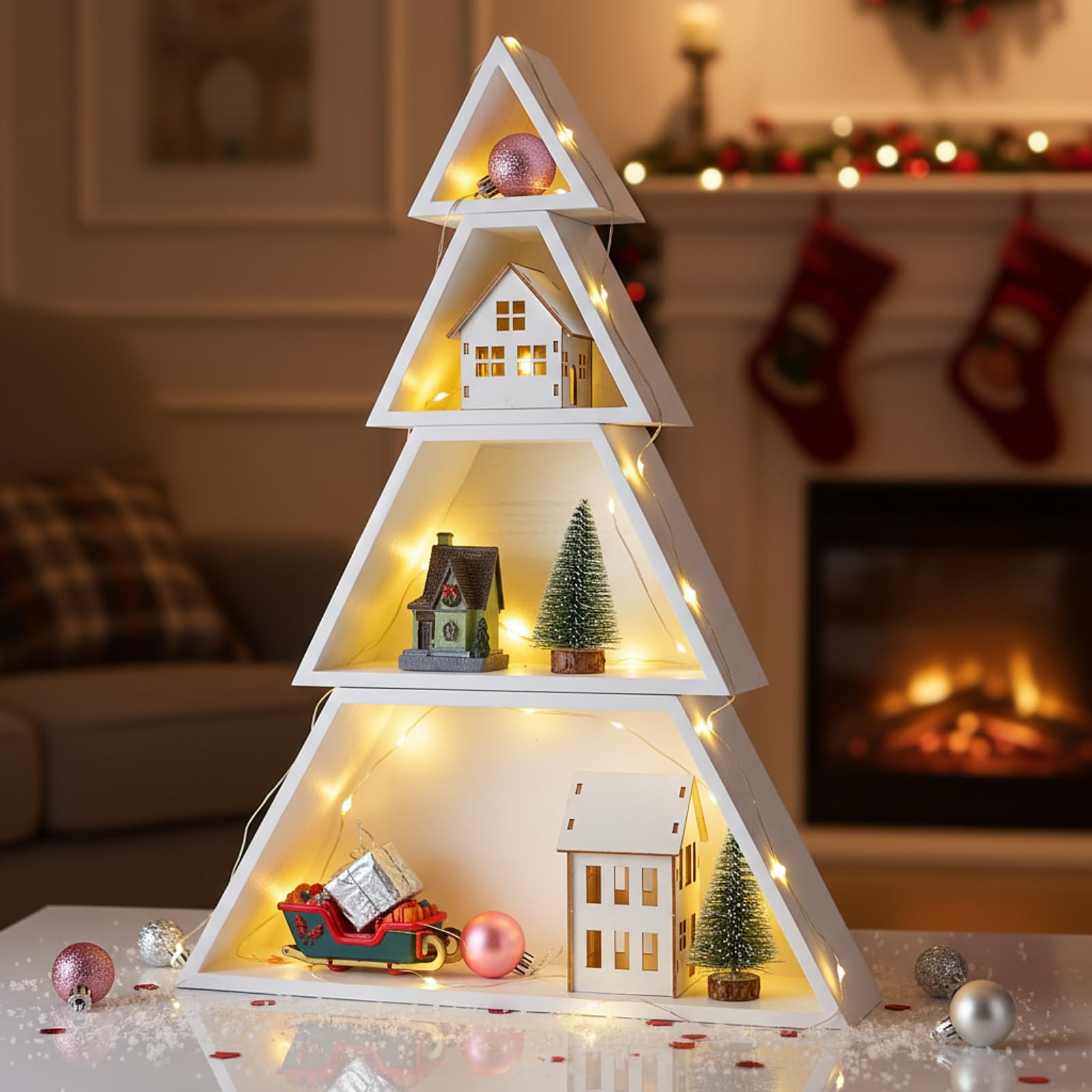 Amazon.com: AceOrbit 4 Tier Large Wooden Christmas Tree Display
